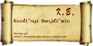 Kozányi Benjámin névjegykártya